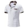 QWENTMTNTY Men's Polo Shirts with Pocket Short Sleeve Cotton Slim Fit T-Shirts Casual Quick Dry Patchwork Jersey Golf Tees E-White view 2