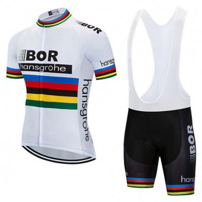 SGCIKER Mens Professional Team BORAHansgrohe World Championship Cycling Jersey Set,Summer Short Sleeve Breathable Bike Clothing Bib Short Kits 9D Gel Pad (3XL)