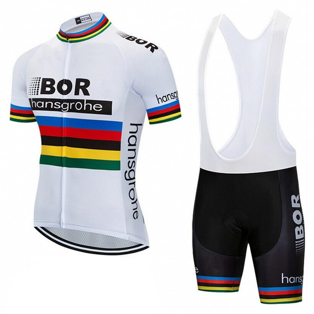 SGCIKER Mens Professional Team BORAHansgrohe World Championship Cycling Jersey Set,Summer Short Sleeve Breathable Bike Clothing Bib Short Kits 9D Gel Pad (3XL)