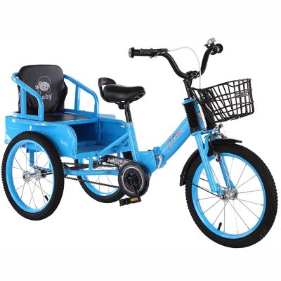 16 Inch Children Folding Tricycle, Cruise 3 Wheel Bicycle, Children 3 Wheel Bike with Child Seat for Comfortable, Safe and Stable Riding(Blue)