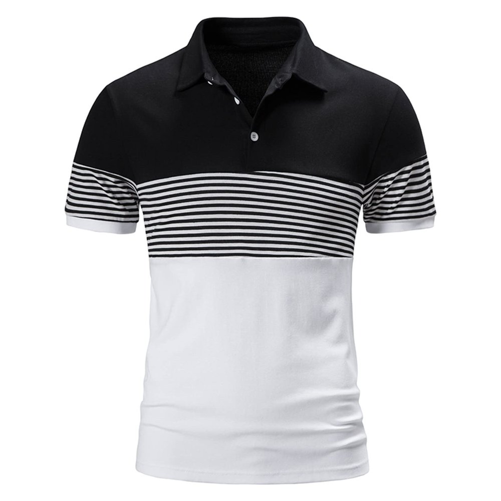 QWENTMTNTY Men's Polo Shirts with Pocket Short Sleeve Cotton Slim Fit T-Shirts Casual Quick Dry Patchwork Jersey Golf Tees J-White