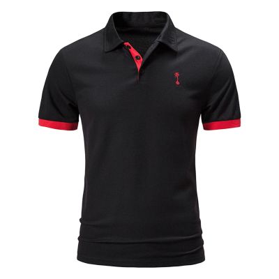 QWENTMTNTY Men's Polo Shirts with Pocket Short Sleeve Cotton Slim Fit T-Shirts Casual Quick Dry Patchwork Jersey Golf Tees I-Black