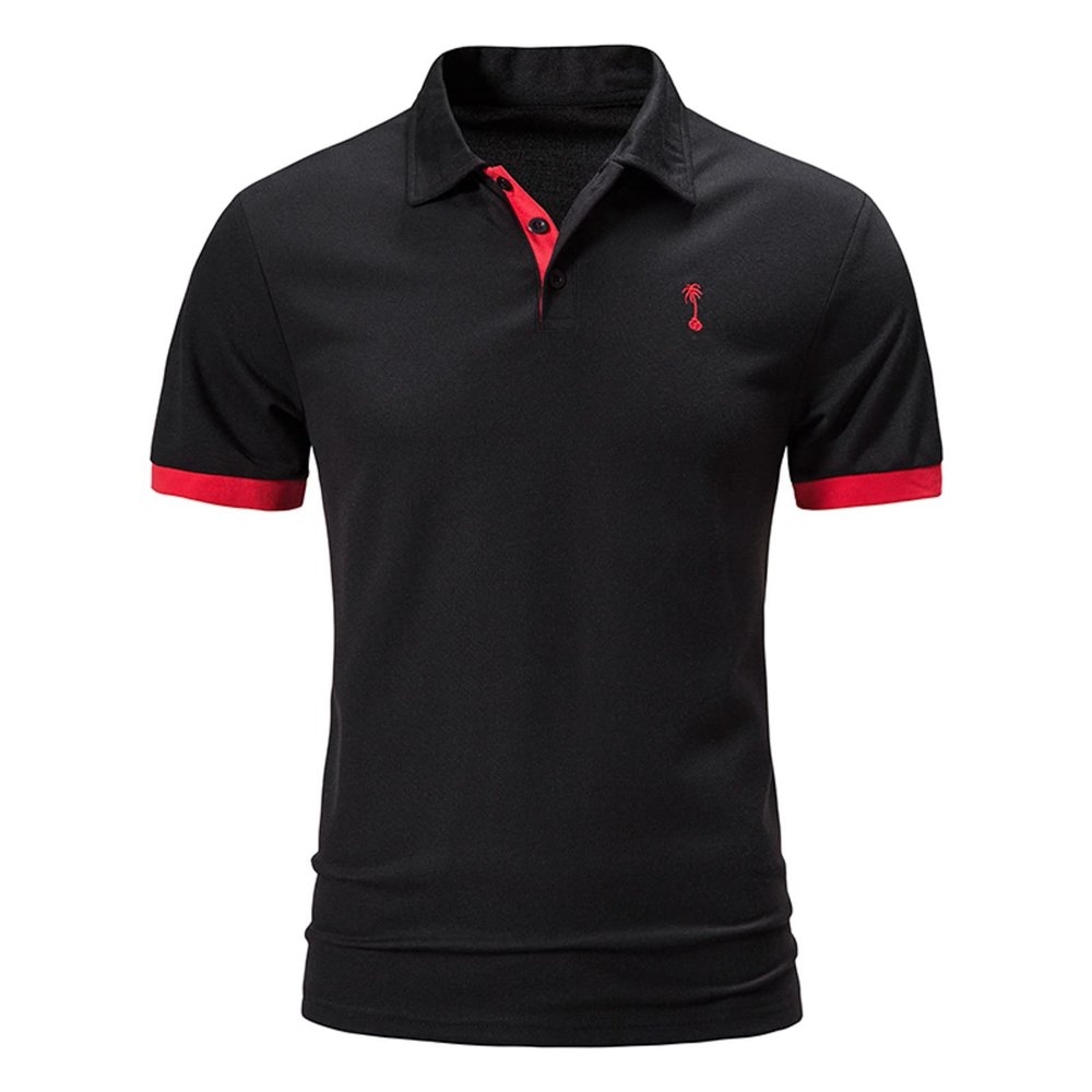 QWENTMTNTY Men's Polo Shirts with Pocket Short Sleeve Cotton Slim Fit T-Shirts Casual Quick Dry Patchwork Jersey Golf Tees I-Black
