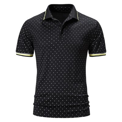 QWENTMTNTY Men's Polo Shirts with Pocket Short Sleeve Cotton Slim Fit T-Shirts Casual Quick Dry Patchwork Jersey Golf Tees H-Black