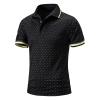 QWENTMTNTY Men's Polo Shirts with Pocket Short Sleeve Cotton Slim Fit T-Shirts Casual Quick Dry Patchwork Jersey Golf Tees H-Black view 2