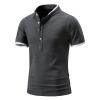 QWENTMTNTY Men's Polo Shirts with Pocket Short Sleeve Cotton Slim Fit T-Shirts Casual Quick Dry Patchwork Jersey Golf Tees D-Grey view 2
