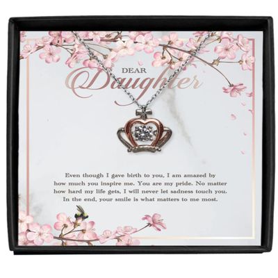 Daughter Gifts 925 Sterling Silver Luxe Crown Necklace, Daughter Graduation Gifts, Necklace for Daughter On Birthday, Daughter Jewelry, Gifts from Mom