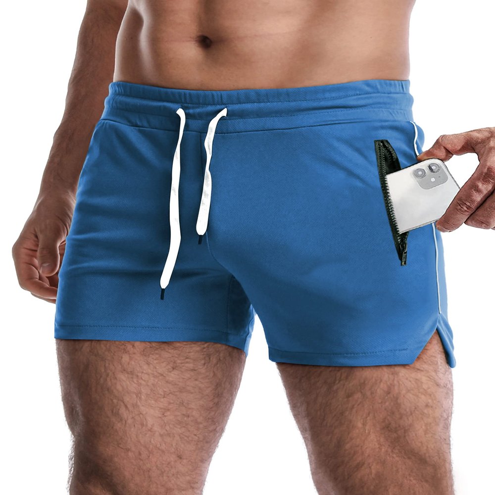 EVERWORTH Men's 3" Inseam Workout Shorts Quick Dry Gym Short Shorts Lightweight Athletic Shorts for Men with Liner and Zipper Pockets Blue US L