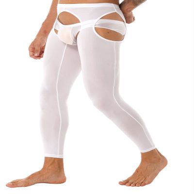 renvena Mens Oil Shiny Pantyhose Hollow Out High Stretch Gloss Pantyhose Hollow Out Tights Leggings Lingerie White One Size