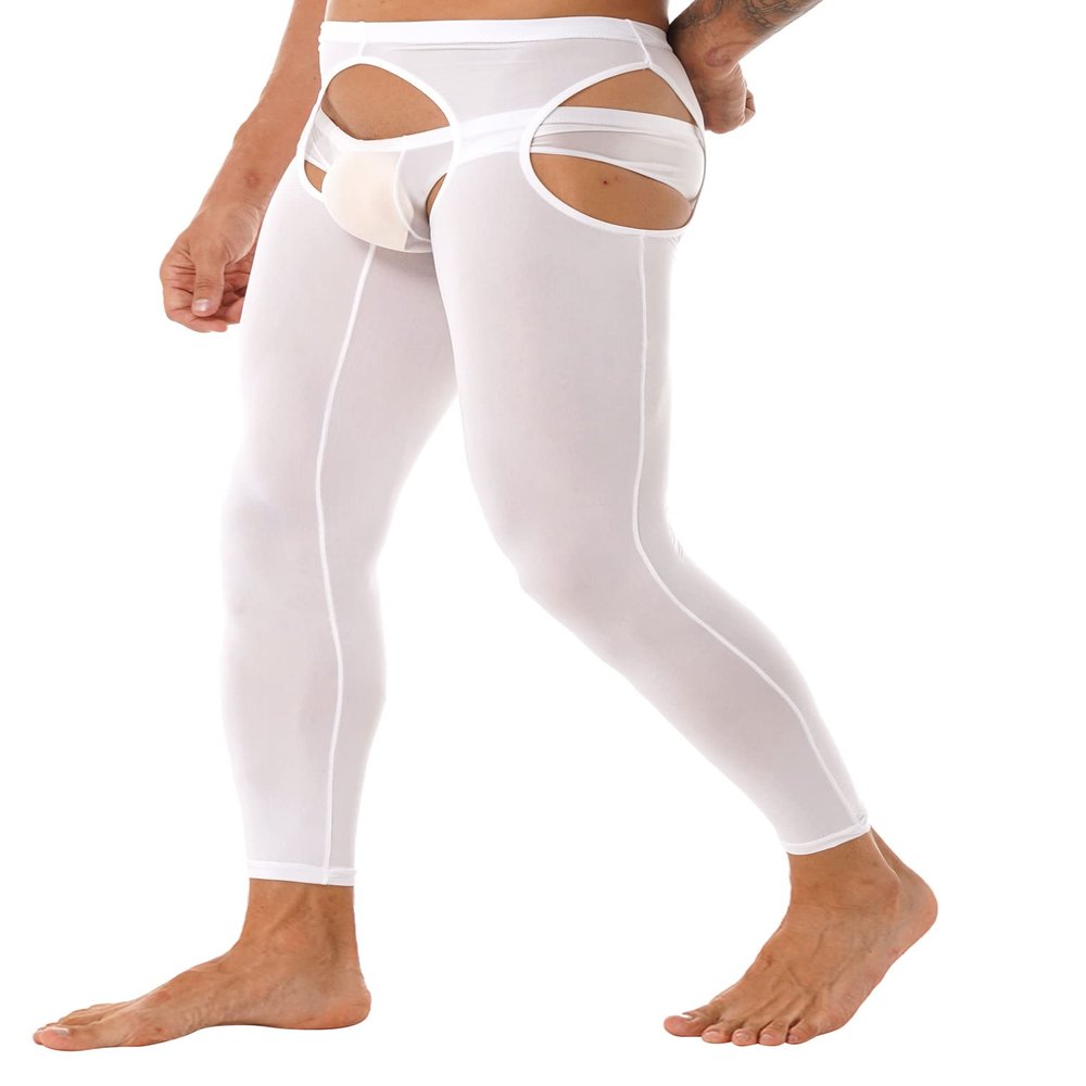 renvena Mens Oil Shiny Pantyhose Hollow Out High Stretch Gloss Pantyhose Hollow Out Tights Leggings Lingerie White One Size