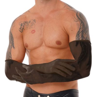 QinCiao Mens Mesh See Through One Pair Long Ultra-thin Stretchy Gloves Sun UV Protection Black One Size