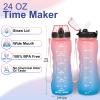 AIDEAMART 24 OZ Motivational Kids Water Bottle With Time Marker,Straw Lid,Leak Proof, Tritan BPA Free Sports Water Bottle Pink-Blue(1 Lid) view 2