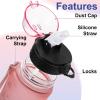AIDEAMART 24 OZ Motivational Kids Water Bottle With Time Marker,Straw Lid,Leak Proof, Tritan BPA Free Sports Water Bottle Pink-Blue(1 Lid) view 4