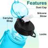 AIDEAMART 24 OZ Motivational Kids Water Bottle With Time Marker,Straw Lid,Leak Proof, Tritan BPA Free Sports Water Bottle Blue-Yellow(1 Lid) view 4