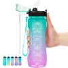 AIDEAMART 24 OZ Motivational Kids Water Bottle With Time Marker,Straw Lid,Leak Proof, Tritan BPA Free Sports Water Bottle Green-Purple(1 Lid) view 1