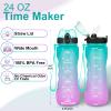 AIDEAMART 24 OZ Motivational Kids Water Bottle With Time Marker,Straw Lid,Leak Proof, Tritan BPA Free Sports Water Bottle Green-Purple(1 Lid) view 2