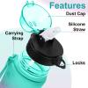 AIDEAMART 24 OZ Motivational Kids Water Bottle With Time Marker,Straw Lid,Leak Proof, Tritan BPA Free Sports Water Bottle Green-Purple(1 Lid) view 4