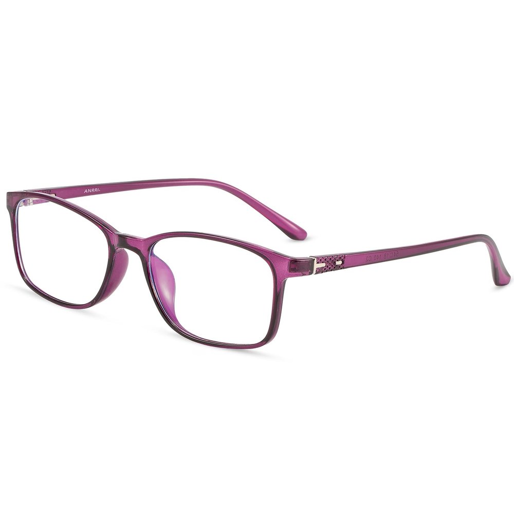 ANRRI Non Prescription Glasses for Women Clear Lens Classic Square Purple Frame Eyewear Men