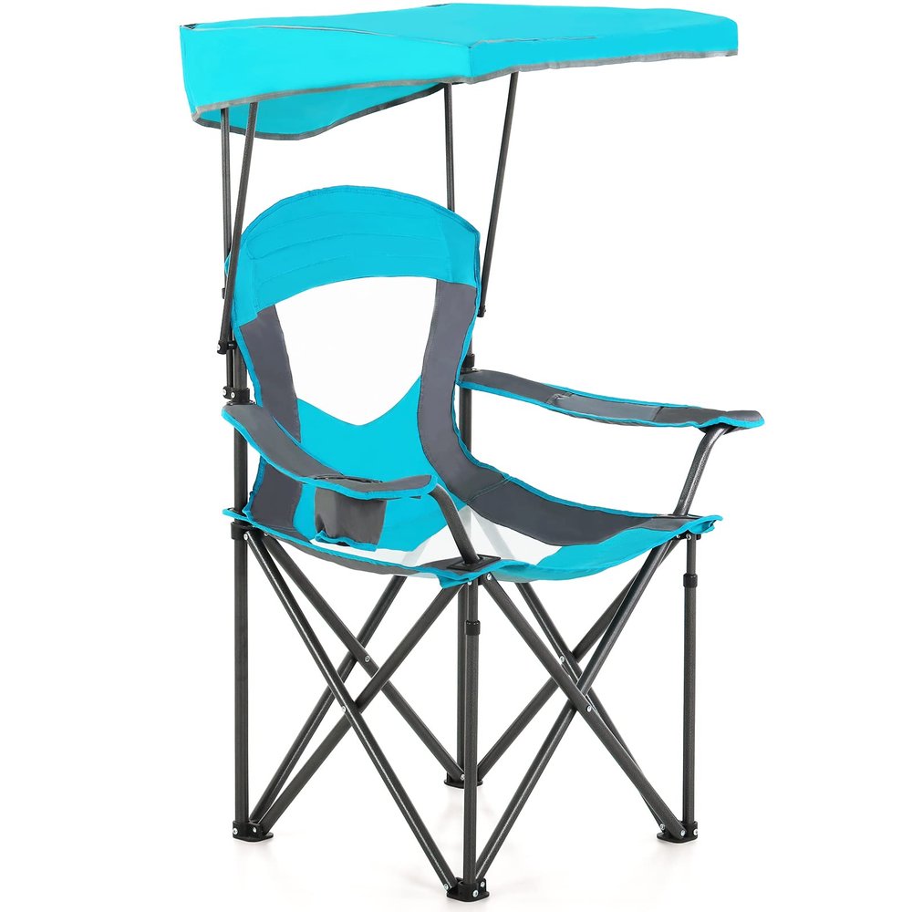 ALPHA CAMP Oversized Folding Camping Chair with Retractable UPF 50+ Shade Canopy, Portable Camping Lounge Chair Lawn Chairs for Hiking Travel Beach Fishing