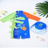 Loloda Toddler Baby Boys One-Piece Swimsuit Shark Dinosaur Print Rash Guard Bathing Suit with Hat Blue 4-5 Years view 3