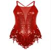 YOOJOO Women's Dance Dress Rhinestone Fringe Tassel Party Dress Latin Salsa Ballroom Dancing Dress Red Medium view 3