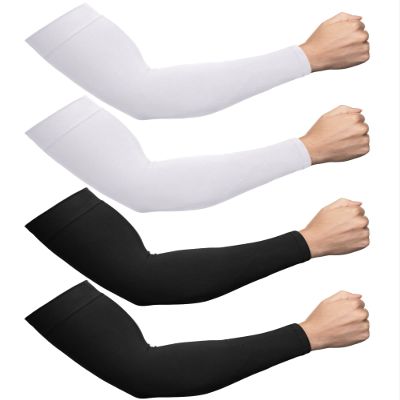 Foaincore 4 Pairs Plus Size Cooling Arm Sun Sleeves for Men Women UV Sun Protection Oversized Compression Sleeves(Black, White)