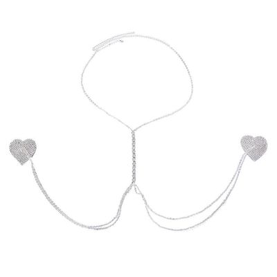 AIBEARTY Women Glitter Rhinestone Nipple Cover Breast Chest Chain Adhesive Pasties Tassel Body Jewelry for Rave Festival