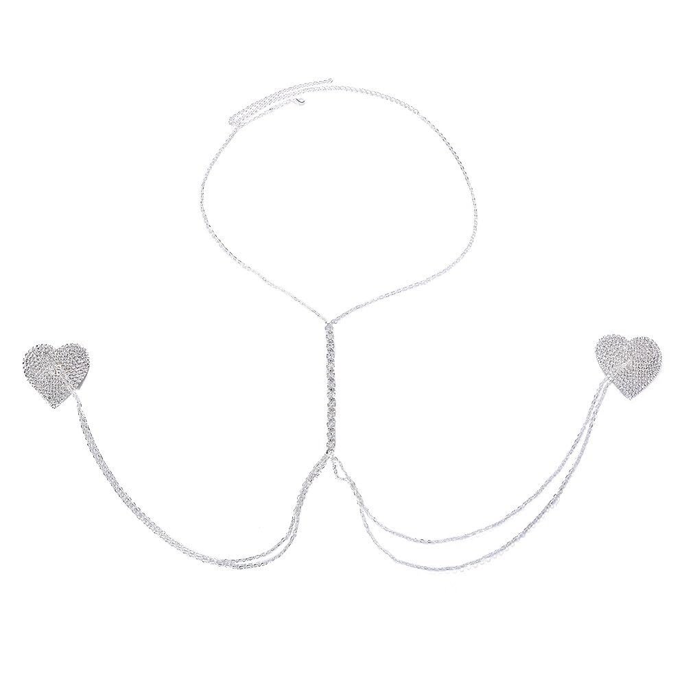 AIBEARTY Women Glitter Rhinestone Nipple Cover Breast Chest Chain Adhesive Pasties Tassel Body Jewelry for Rave Festival