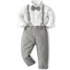 ALINTU Boys Dress Clothes, Long Sleeve Dress Shirt + Suspender Pants Set, Gentleman Outfits for Boys, Grey, 18-24 Months = Tag 90 view 1