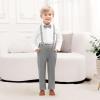 ALINTU Boys Dress Clothes, Long Sleeve Dress Shirt + Suspender Pants Set, Gentleman Outfits for Boys, Grey, 18-24 Months = Tag 90 view 2
