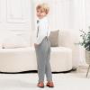 ALINTU Boys Dress Clothes, Long Sleeve Dress Shirt + Suspender Pants Set, Gentleman Outfits for Boys, Grey, 18-24 Months = Tag 90 view 4