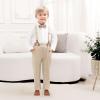 ALINTU Toddler Dress Clothes, Long Sleeve Dress Shirt + Suspender Pants Set, Gentleman Outfits for Boys, Khaki, 2-3T = Tag 100 view 2