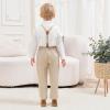 ALINTU Toddler Dress Clothes, Long Sleeve Dress Shirt + Suspender Pants Set, Gentleman Outfits for Boys, Khaki, 2-3T = Tag 100 view 3