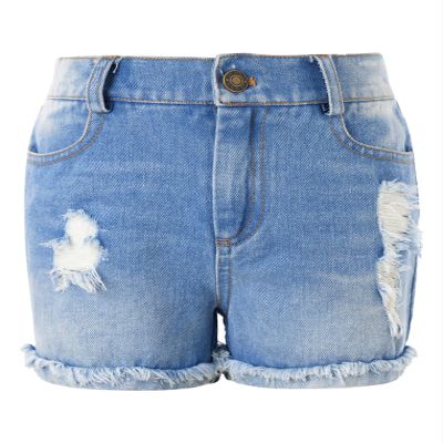Oyolan Kids Girls Casual High Waisted Stretchy Cuffed Hem Zipper Closure Jean Shorts Summer Denim Shorts Light Blue 6 Years