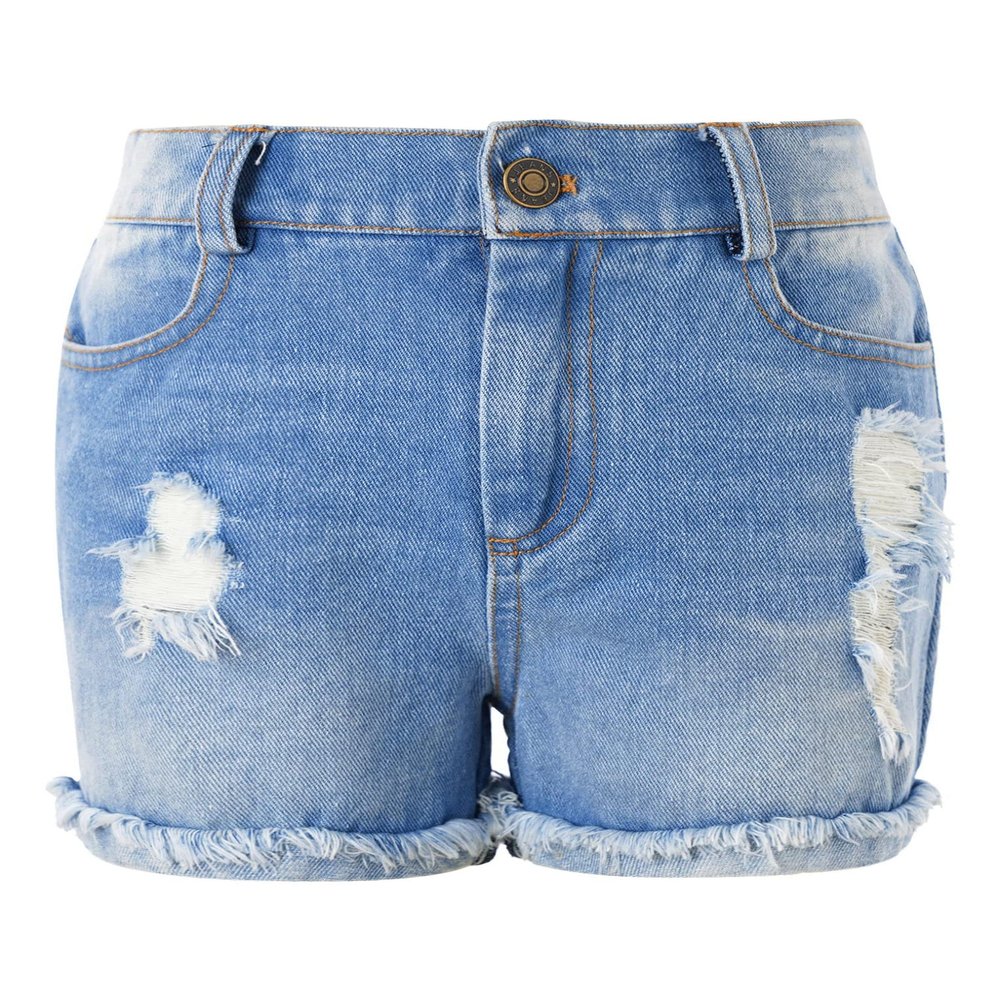 Oyolan Kids Girls Casual High Waisted Stretchy Cuffed Hem Zipper Closure Jean Shorts Summer Denim Shorts Light Blue 6 Years