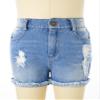 Oyolan Kids Girls Casual High Waisted Stretchy Cuffed Hem Zipper Closure Jean Shorts Summer Denim Shorts Light Blue 6 Years view 3