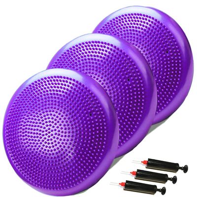 3-Pack High-Density PVC Inflatable Wobble Cushion with Hand Pumps - Balance Board & Disc for Kids/Adults Core Stability, Strengthening Exercises, Classroom & Gym Use (Purple, 3 Pcs)