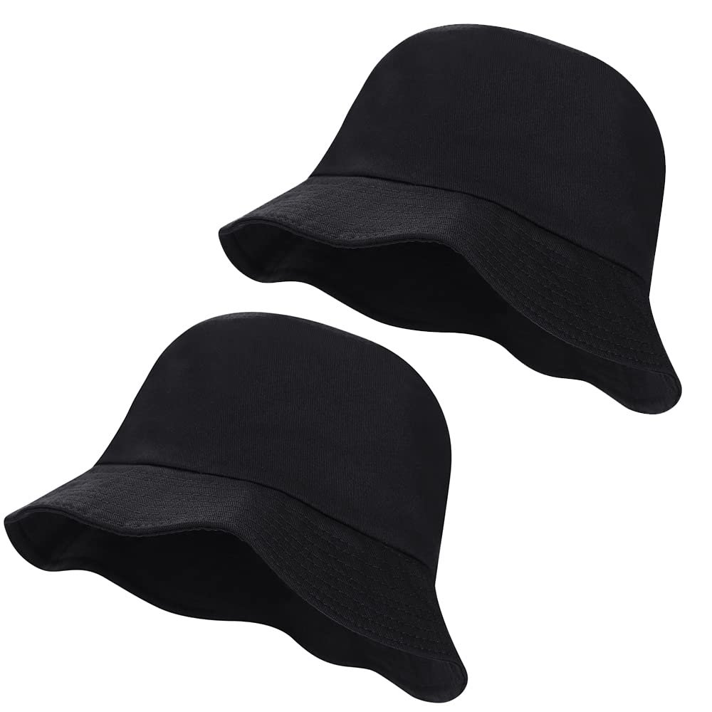 2PCS Women Cotton Bucket Sun Hat Summer Wide Brim Beach Hat UV Protection Outdoor Hat Floppy Fishing Hat for Hiking Travel
