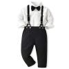 ALINTU Boys Dress Clothes, Long Sleeve Dress Shirt + Suspender Pants Set, Gentleman Outfits for Boys, Black, 18-24 Months = Tag 90 view 1