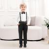ALINTU Boys Dress Clothes, Long Sleeve Dress Shirt + Suspender Pants Set, Gentleman Outfits for Boys, Black, 18-24 Months = Tag 90 view 2