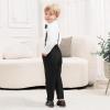 ALINTU Boys Dress Clothes, Long Sleeve Dress Shirt + Suspender Pants Set, Gentleman Outfits for Boys, Black, 18-24 Months = Tag 90 view 4