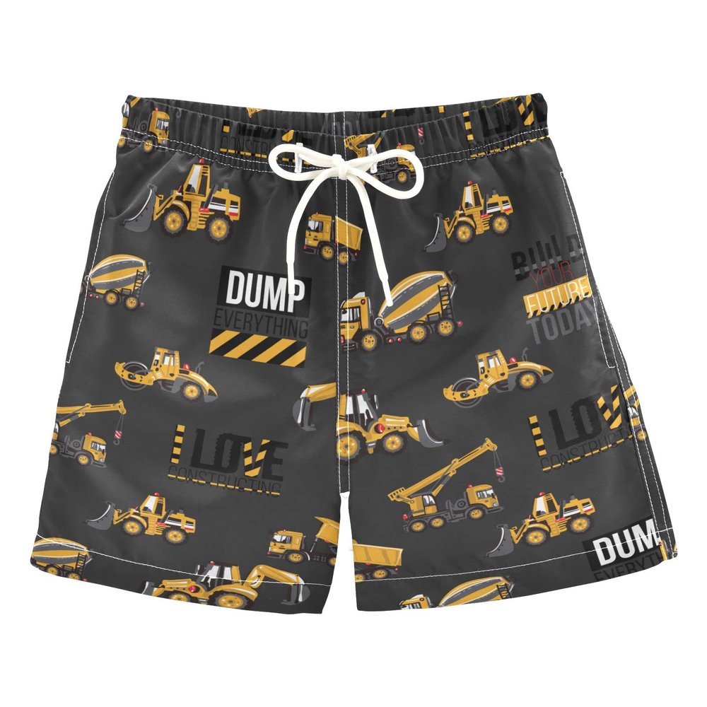 Aflyko Boys' Board Shorts Construction Truck Build Life Swim Trunk Beach Swimwear M