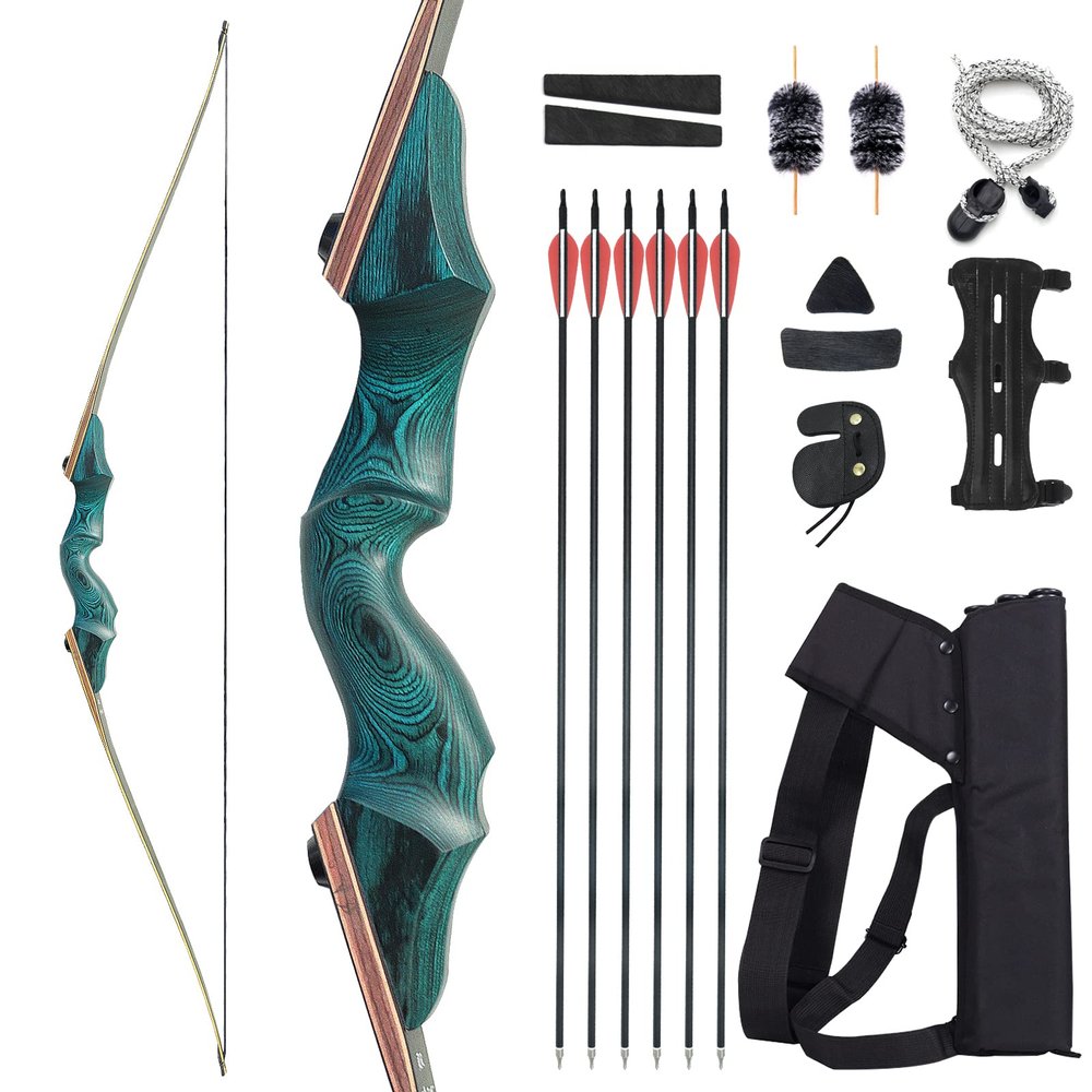 60 Inch Black Hunter Takedown Longbow Kit 20lbs-60lbs Bow and Arrow Set with 3 Tubes Archery Quiver Traditional Archery Bow for Right Hand Outdoor Sports (20LBS)
