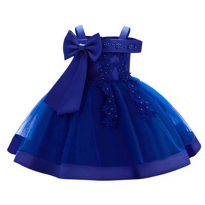 Flower Girls Bowknot Tutu Dress for Kids Baby Wedding Bridesmaid Birthday Party Pageant Formal Dresses Toddler Little Princess First Communion Baptism Christening Gown Royal Blue - Lace 2-3 Years