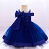 Flower Girls Bowknot Tutu Dress for Kids Baby Wedding Bridesmaid Birthday Party Pageant Formal Dresses Toddler Little Princess First Communion Baptism Christening Gown Royal Blue - Lace 2-3 Years view 2