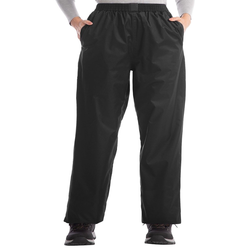 iCreek Women's Rain Pants Waterproof Hiking Pants Windproof Lightweight Over Pants Work Rain Outdoor for Golf, Fishing (Black, Medium/27 Inseam)