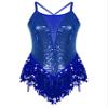 Moily Womens Mesh Sequin Leotard with Fringe Cross Back Spaghetti Straps Gymnastic Dancewear Costumes Royal_Blue Large view 3