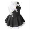 FEESHOW Kids Girls Sleeveless Shiny Rhinestone Sequins Floral Printed Figure Ice Skating Dance Dress for Competition Black&White 6 Years view 1