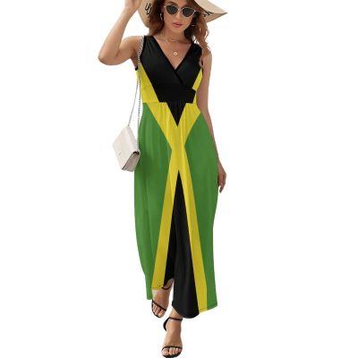 Sleeveless Dress Dress for Womens Summer Top Jamaican Flag Casual V Neck Shift Dress 2XL