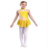 FEESHOW Kids Girls Sleeveless Shiny Rhinestone Sequins Floral Printed Figure Ice Skating Dance Dress for Competition Yellow A 10 Years view 1